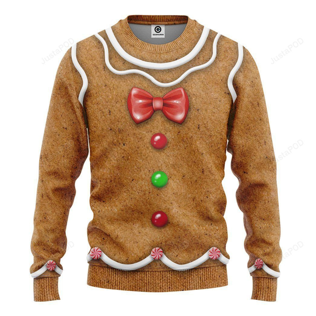 3D Gingerbread Costume Ugly Christmas Sweater Adult 3D Funny Matching for family