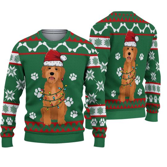 3D Golden Doodle Green Christmas Sweater - Image 2