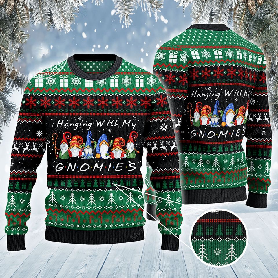3D Hanging With My Gnomies Noel Ugly Christmas Sweater