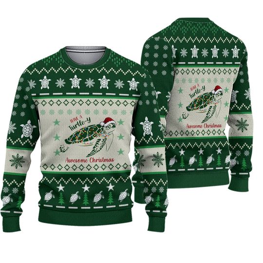 3D Have A Turtle-Y Awesome Christmas Knitted Sweater - Image 2
