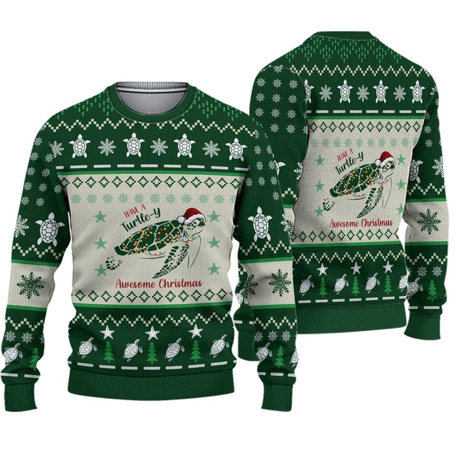 3D Have A Turtle-Y Awesome Christmas Knitted Sweater
