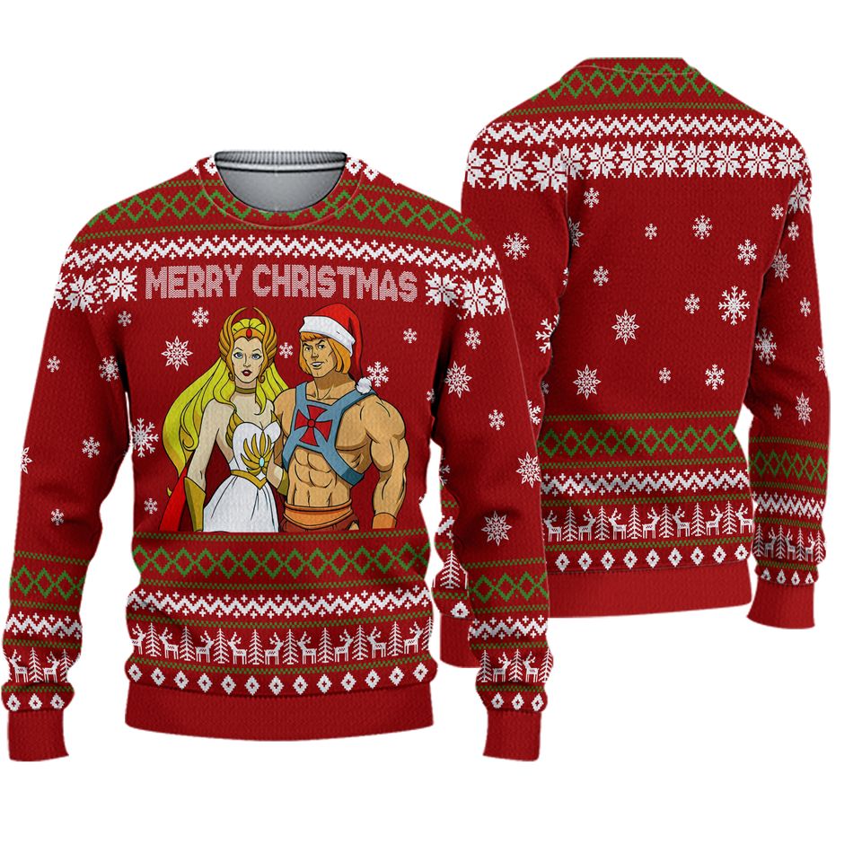3D He Man and She Ra Symbol Christmas Ugly Sweater