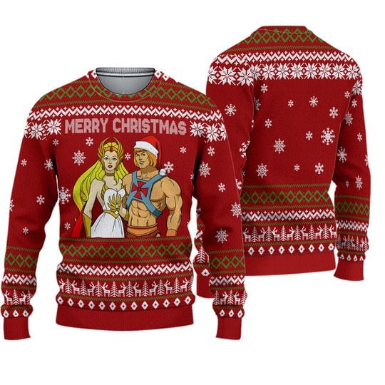 3D He Man and She Ra Symbol Christmas Ugly Sweater - Image 2