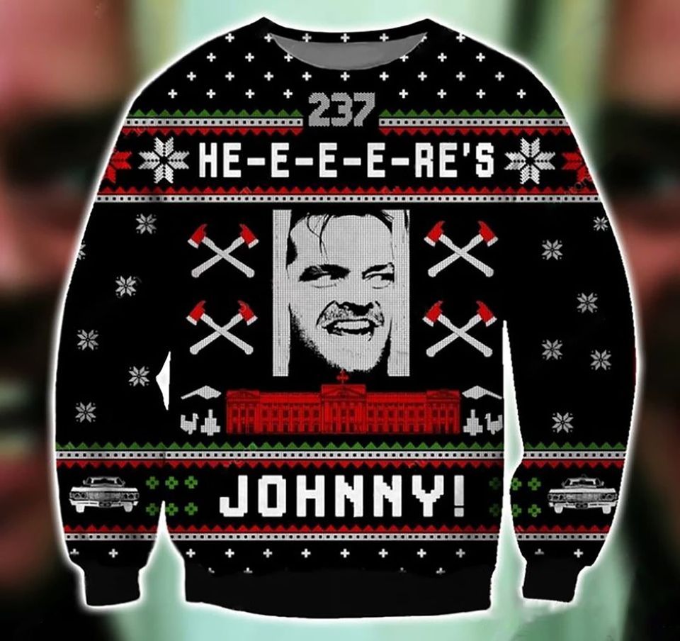 3D Heres Johnny Christmas Ugly Sweater, Christmas Xmas Sweater
