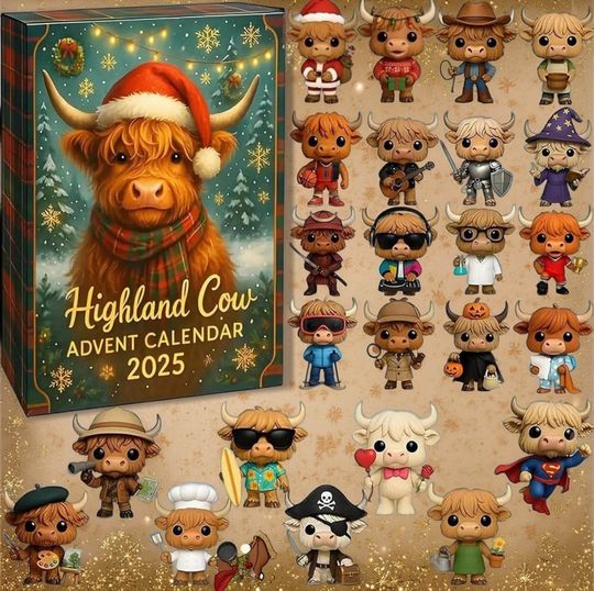 3D Highland Cow Advent Calendar, 24 Acrylic Farmhouse Christmas Figurines, Holiday Countdown,Unique Christmas gifts - Image 6