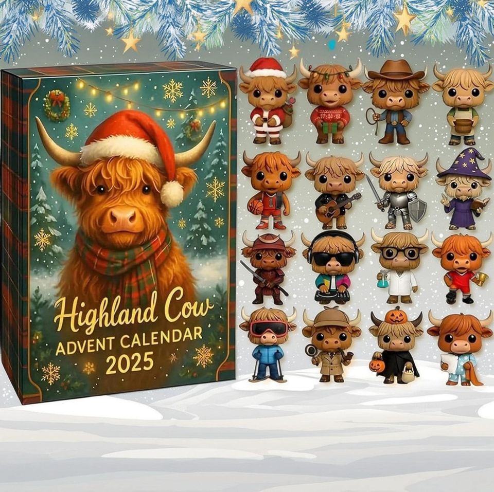 3D Highland Cow Advent Calendar, 24 Acrylic Farmhouse Christmas Figurines, Holiday Countdown,Unique Christmas gifts - Image 3