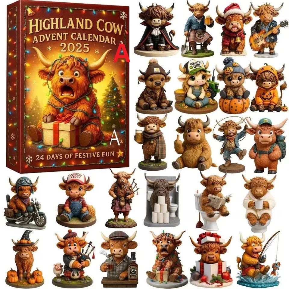 3D Highland Cow Advent Calendar - 24 Resin Farmhouse - Christmas Figurines - Christmas gifts - Image 7