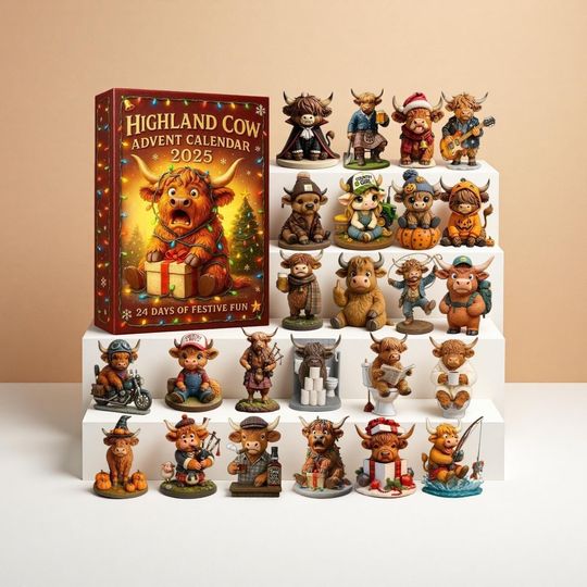 3D Highland Cow Advent Calendar, 24 Resin Farmhouse, Christmas Figurines, Christmas gifts - Image 7