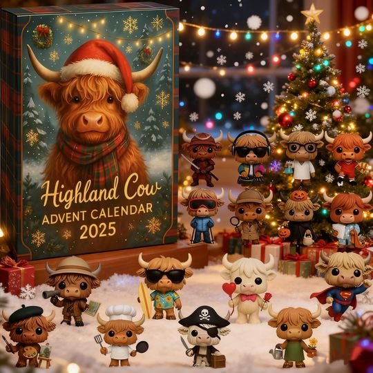3D Highland Cow Advent Calendar - 24 Resin Farmhouse - Christmas Figurines - Christmas gifts - Image 10