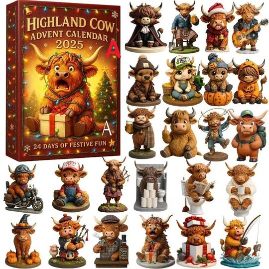 3D Highland Cow Advent Calendar - 24 Resin Farmhouse - Christmas Figurines - Christmas gifts - Image 16