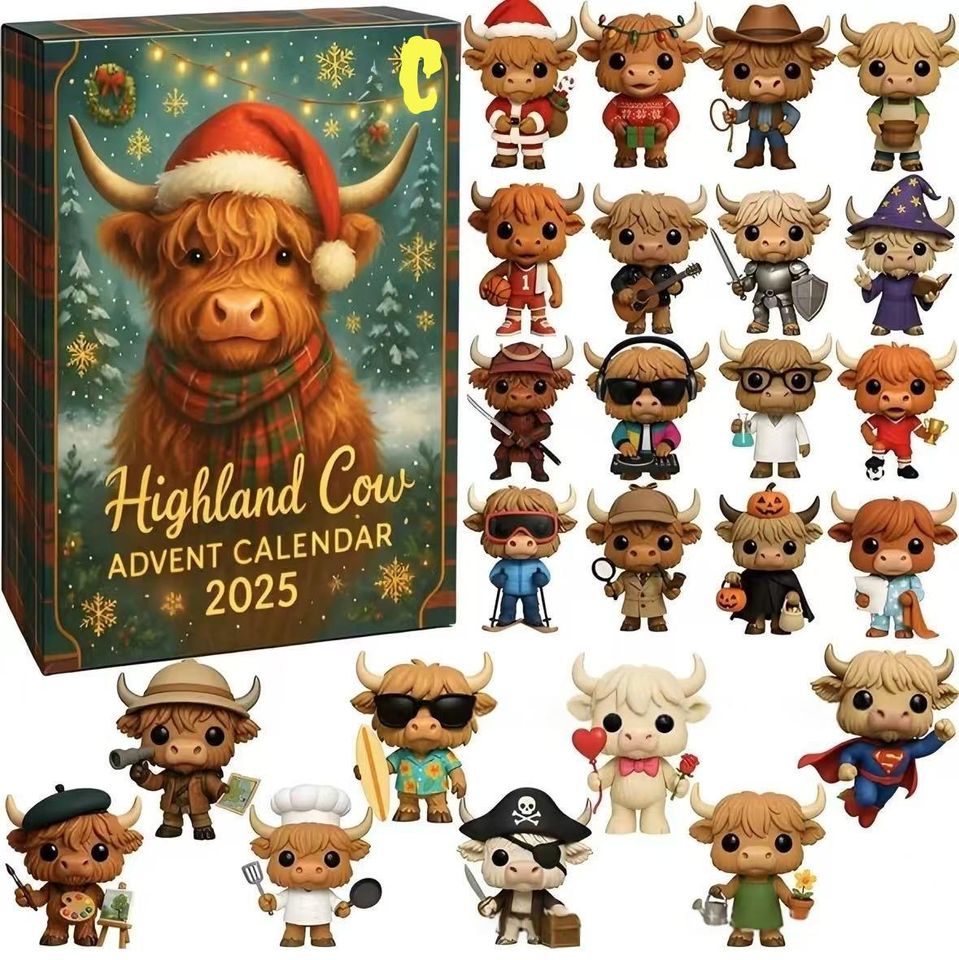 3D Highland Cow Advent Calendar - 24 Resin Farmhouse - Christmas Figurines - Christmas gifts - Image 6