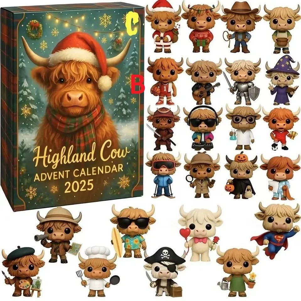 3D Highland Cow Advent Calendar - 24 Resin Farmhouse - Christmas Figurines - Christmas gifts - Image 8