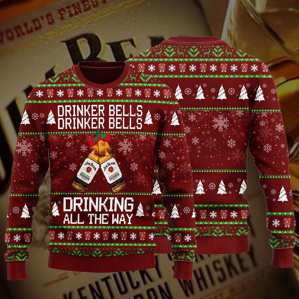 3D Jim Beam Drinker Bells Drinker Bells Drinking All The Way Sweater