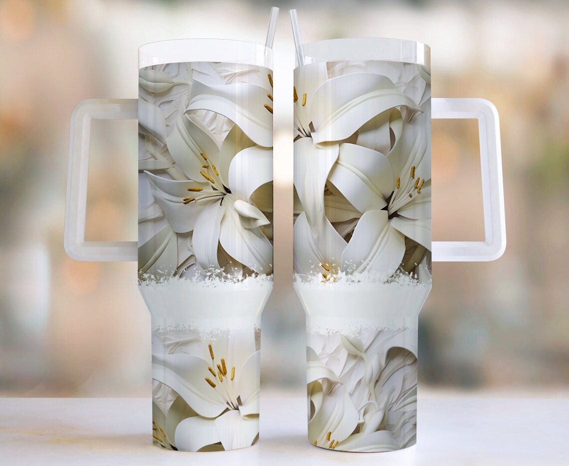 3D Lilies Flowers Custom Stanley Cup 40 oz 30 oz Tumbler With HandleTVC2301960