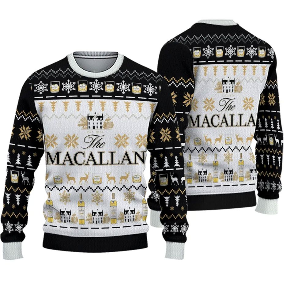 3D Macallan House 1824 Whiskey Ugly Sweater Christmas