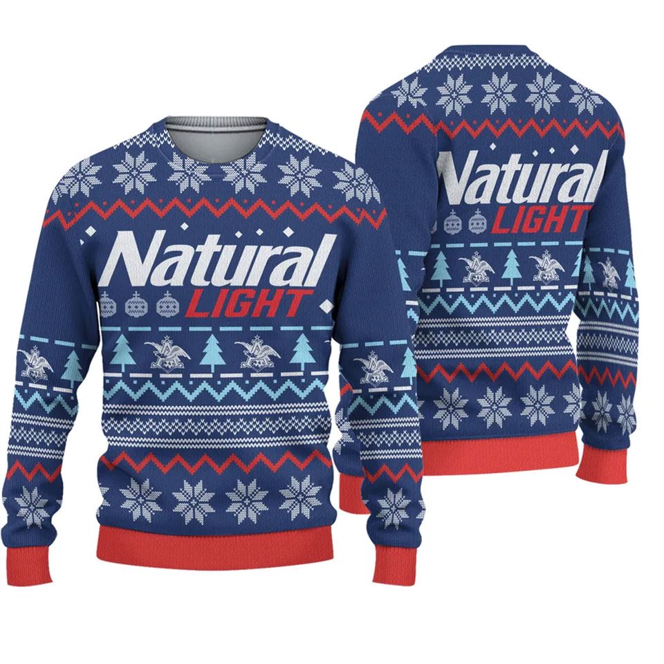 3D Natural Light Ugly Sweater Beer Drinking Christmas