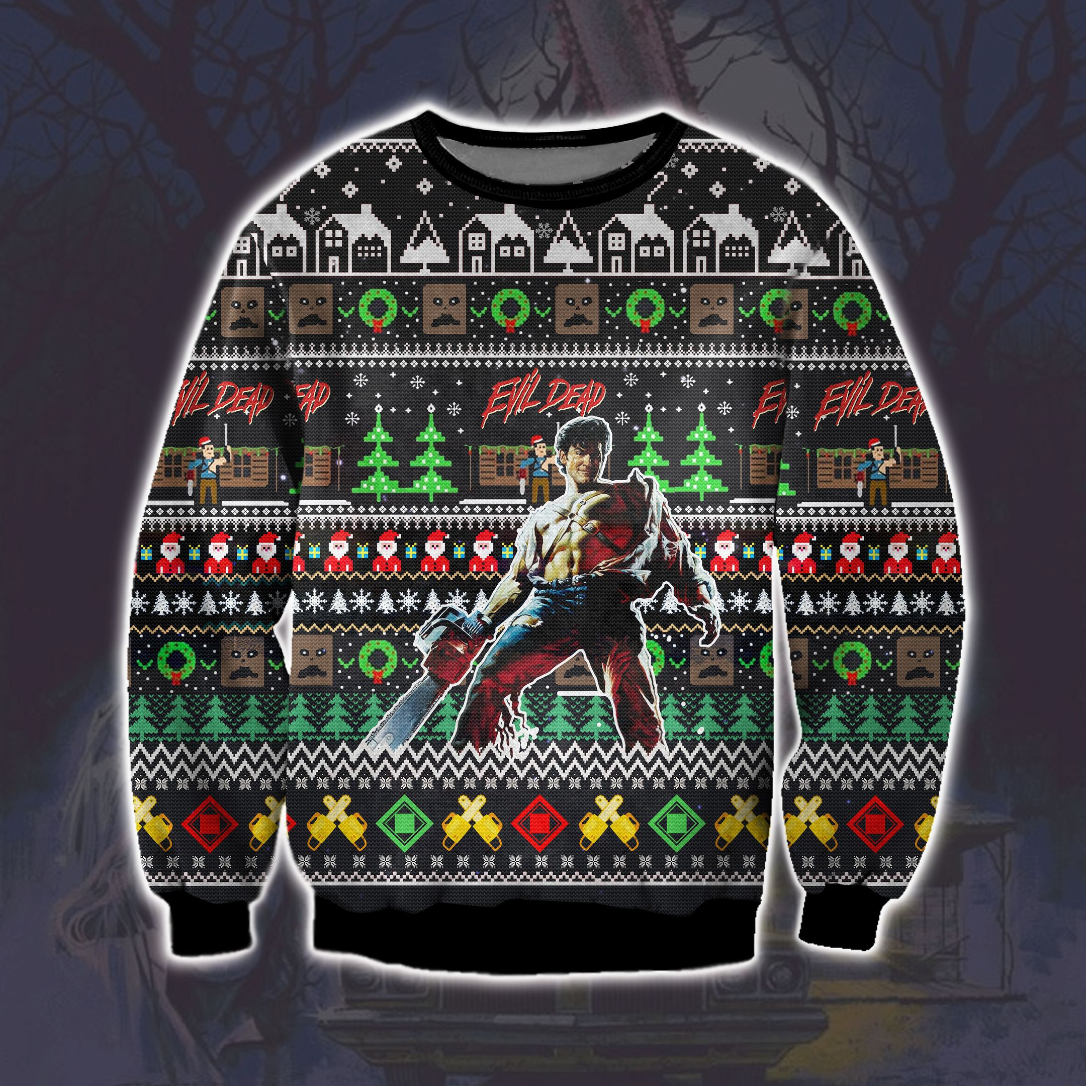 3D Print Evil Dead - American Horror Film Ugly Christmas Sweater Adult 3D Funny Matching for family