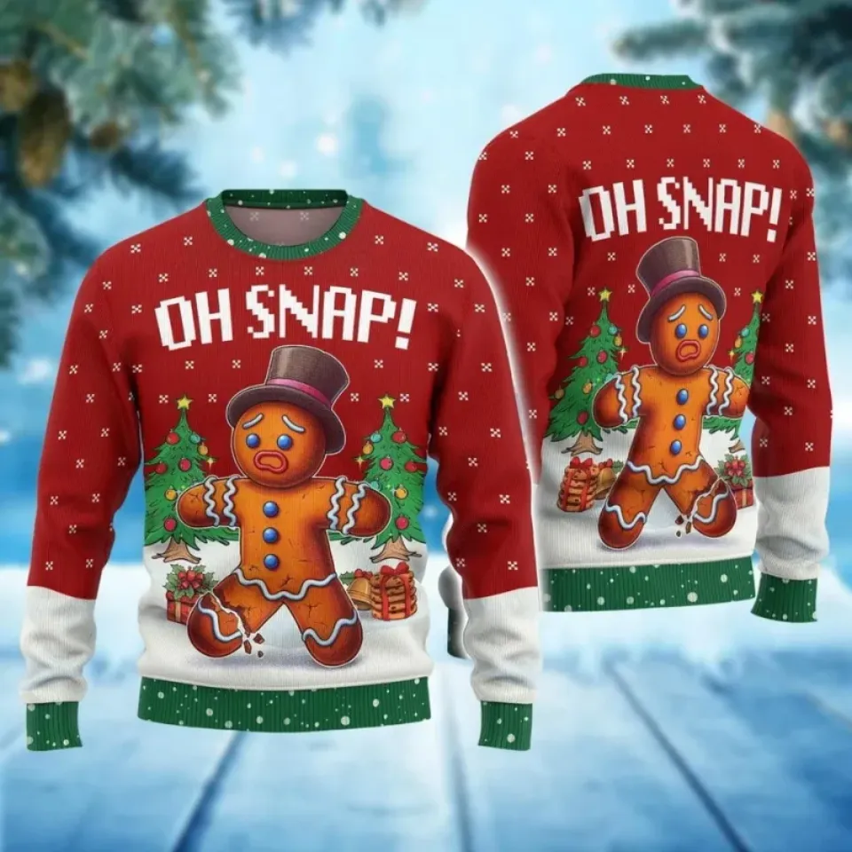 3D Print Gingerbread Graphic Ugly Sweatshirt, Merry Christmas Snowman Sweatshirt