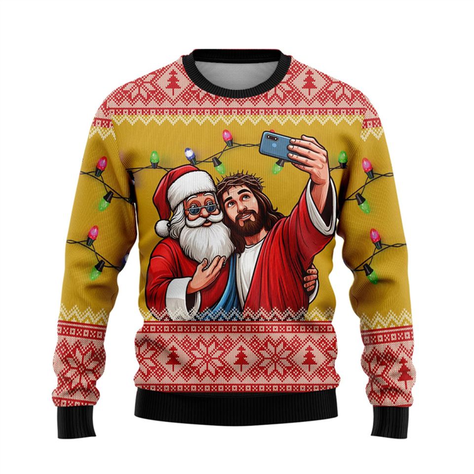 3D Print Jesus Christian Ugly Christmas Sweatshirt