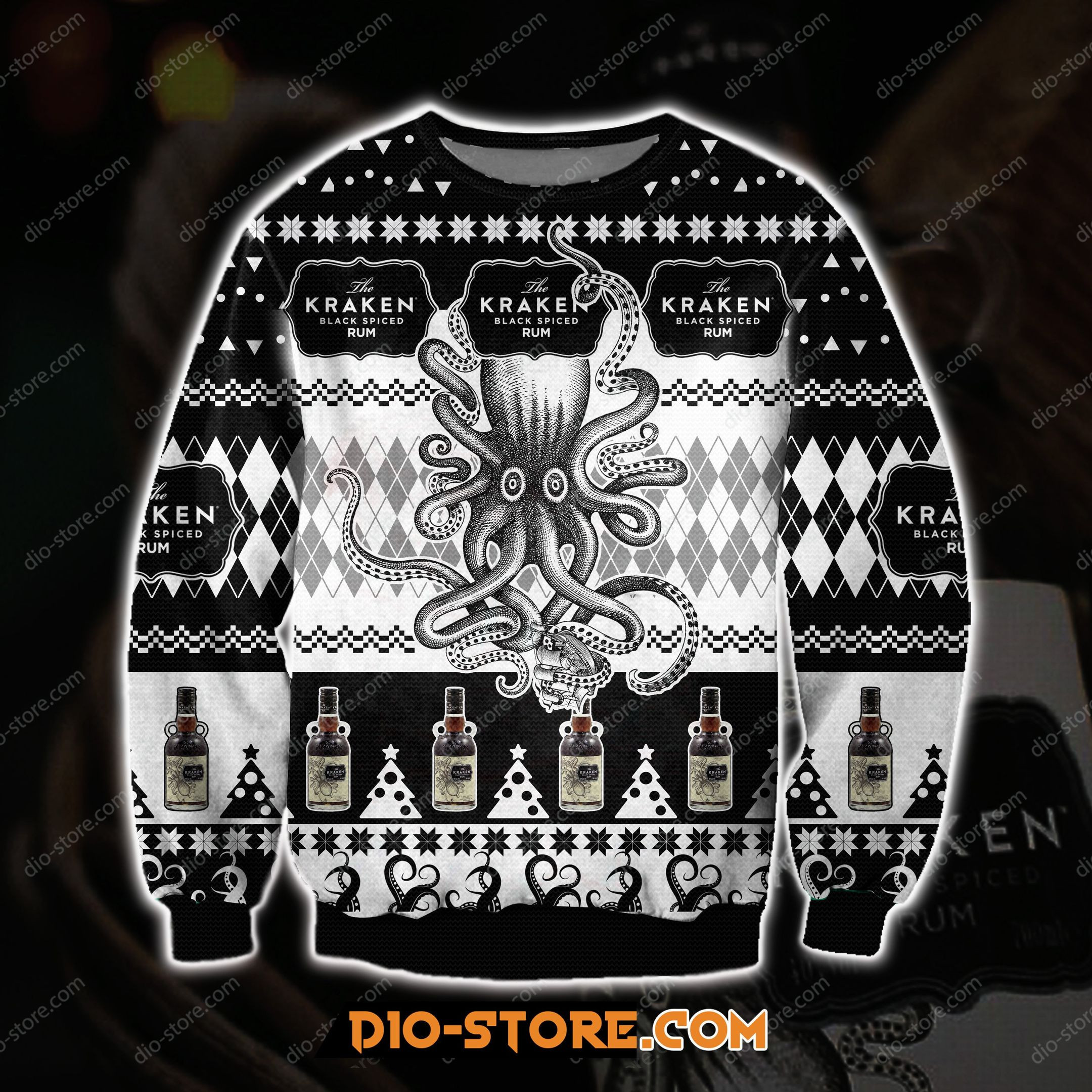 3D Print Kraken Black Spiced Rum Ugly Christmas Sweater Adult 3D Funny Matching for family