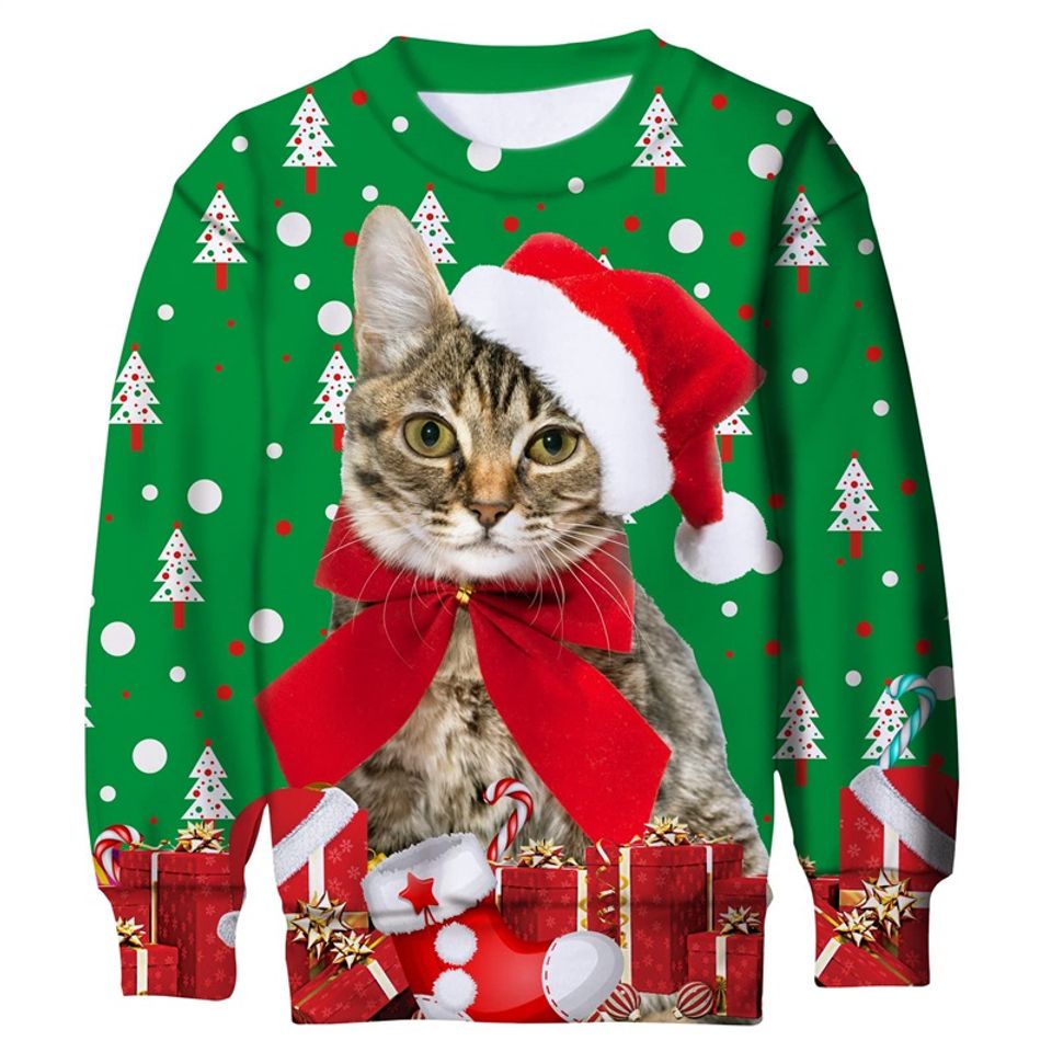 Festive 3D Cat Christmas Sweatshirt - Cozy & Humorous