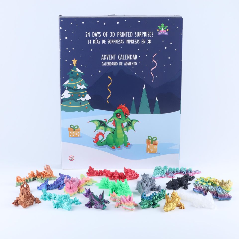 3D Printed Advent Calendar with 24 Mini Toys and Dragons Unique Christmas