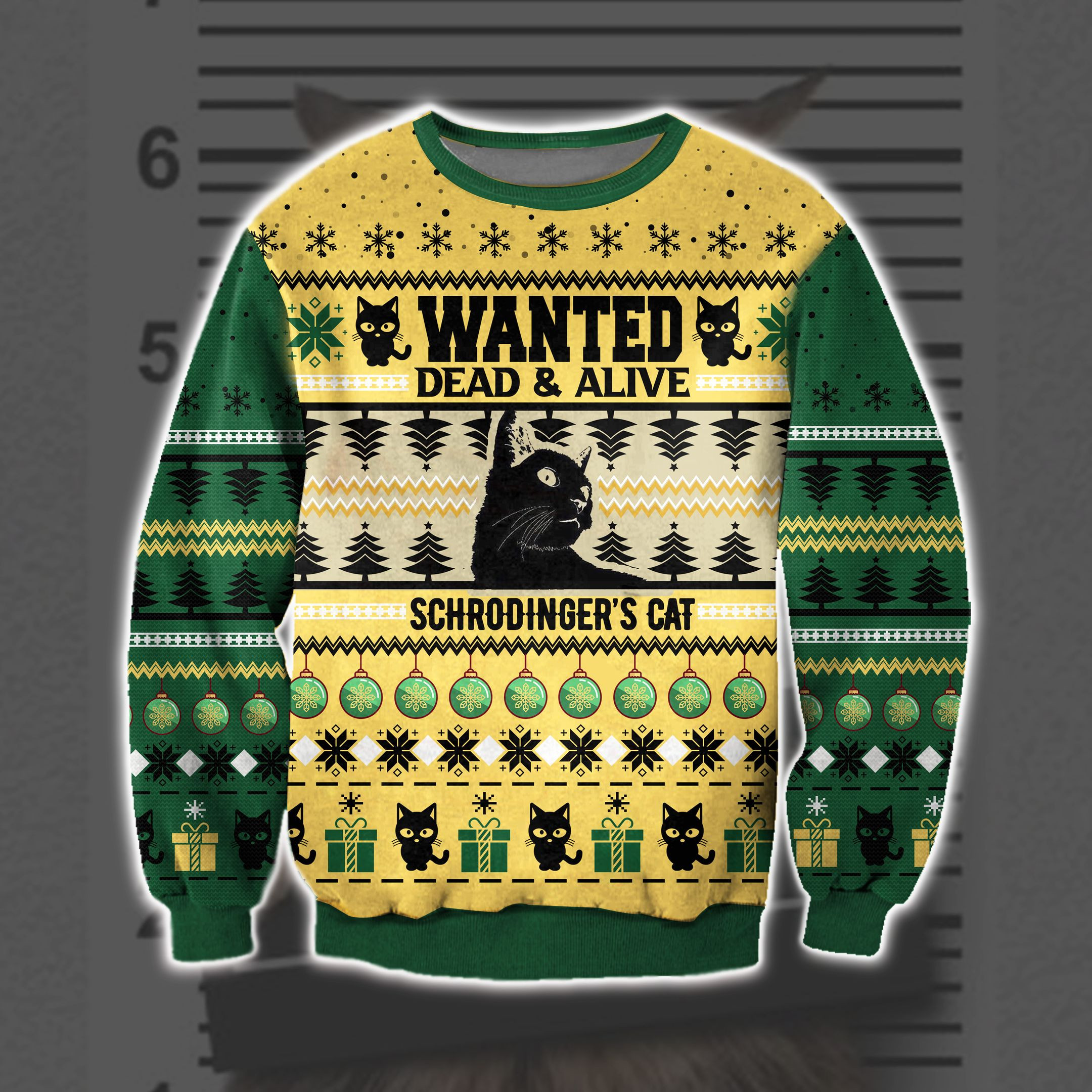 3D Printed Wanted Dead & Alive Schrodinger'S Cat Ugly Christmas Sweater Adult 3D Funny Matching for family