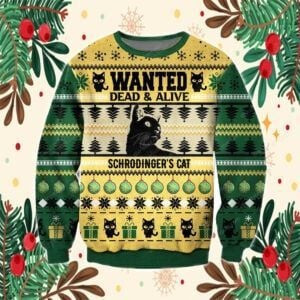 3D Printed Wanted Dead &Amp;Amp; Alive Schrodinger'S Cat Ugly Christmas Sweater Adult 3D Funny Matching for family