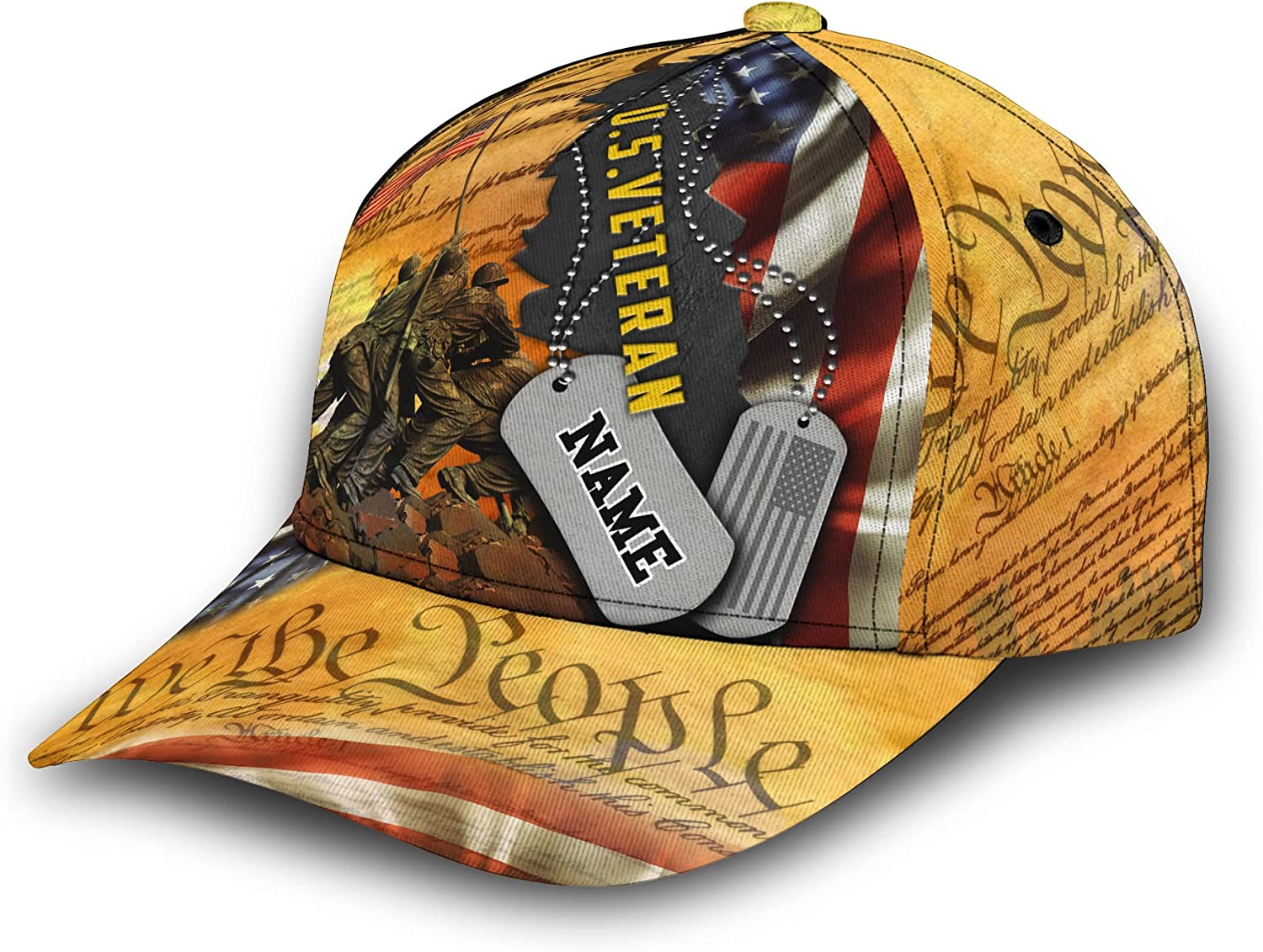 3D Printing Custom US Veteran Adjustable Snapback Cap, Personalized We The People US Flag 3D Classic Cap for Men, Veteran Day Gift Trucker Hats Custom Hats Gifts For Men & Women