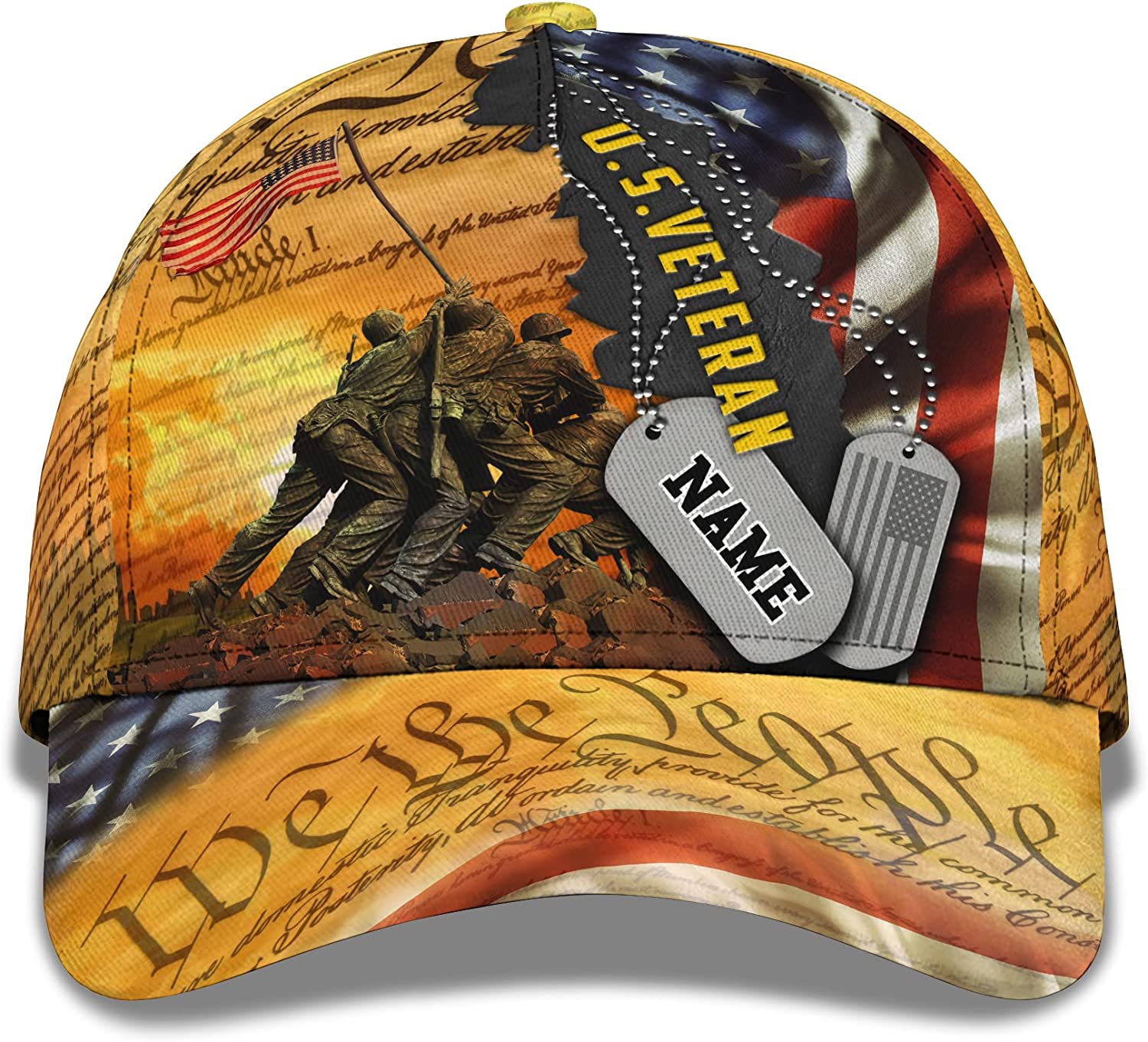 3D Printing Custom US Veteran Adjustable Snapback Cap, Personalized We The People US Flag 3D Classic Cap for Men, Veteran Day Gift Trucker Hats Custom Hats Gifts For Men & Women