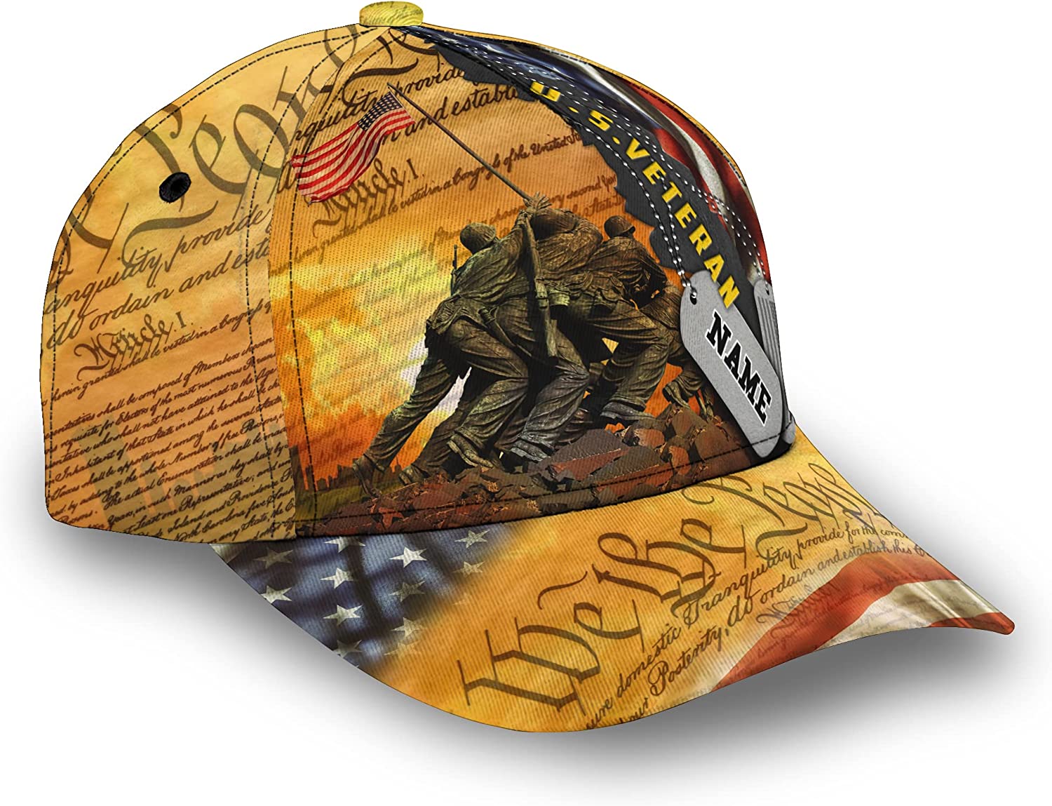 3D Printing Custom US Veteran Adjustable Snapback Cap, Personalized We The People US Flag 3D Classic Cap for Men, Veteran Day Gift Trucker Hats Custom Hats Gifts For Men & Women