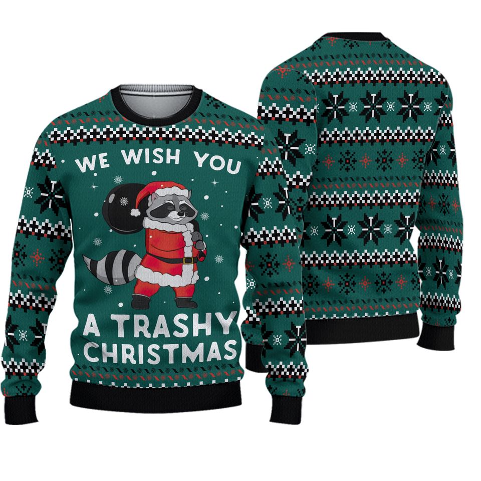 3D Raccoon Trashy Ugly Christmas Sweater