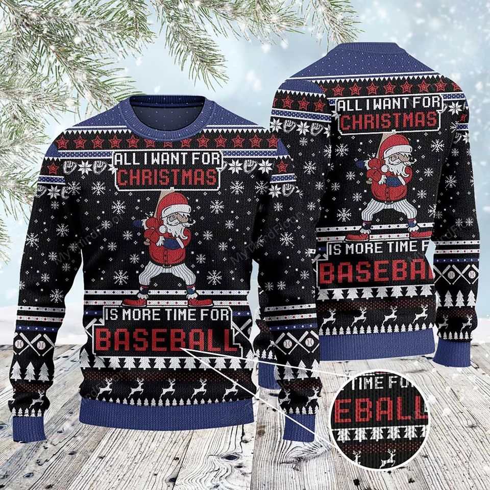 3D Santa Baseball Ugly Christmas Sweater