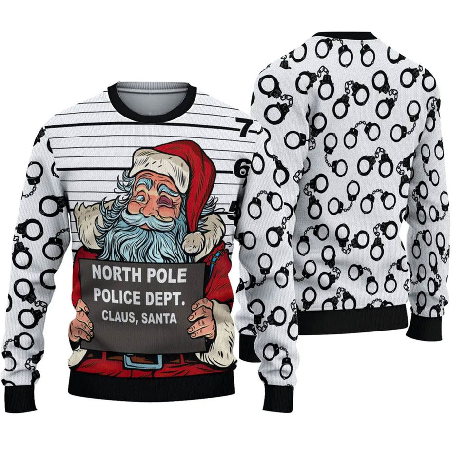 3D Santa Claus Arrested By North Pole Police Ugly Sweater, Christmas Xmas