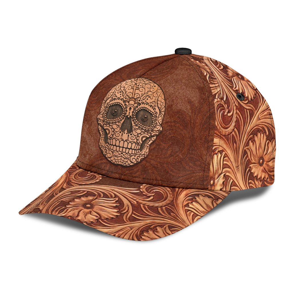 3D Skull Classic Cap Hat Brown Leather Pattern Skull On Cap Hat For Him Her Trucker Hats Custom Hats Gifts For Men & Women