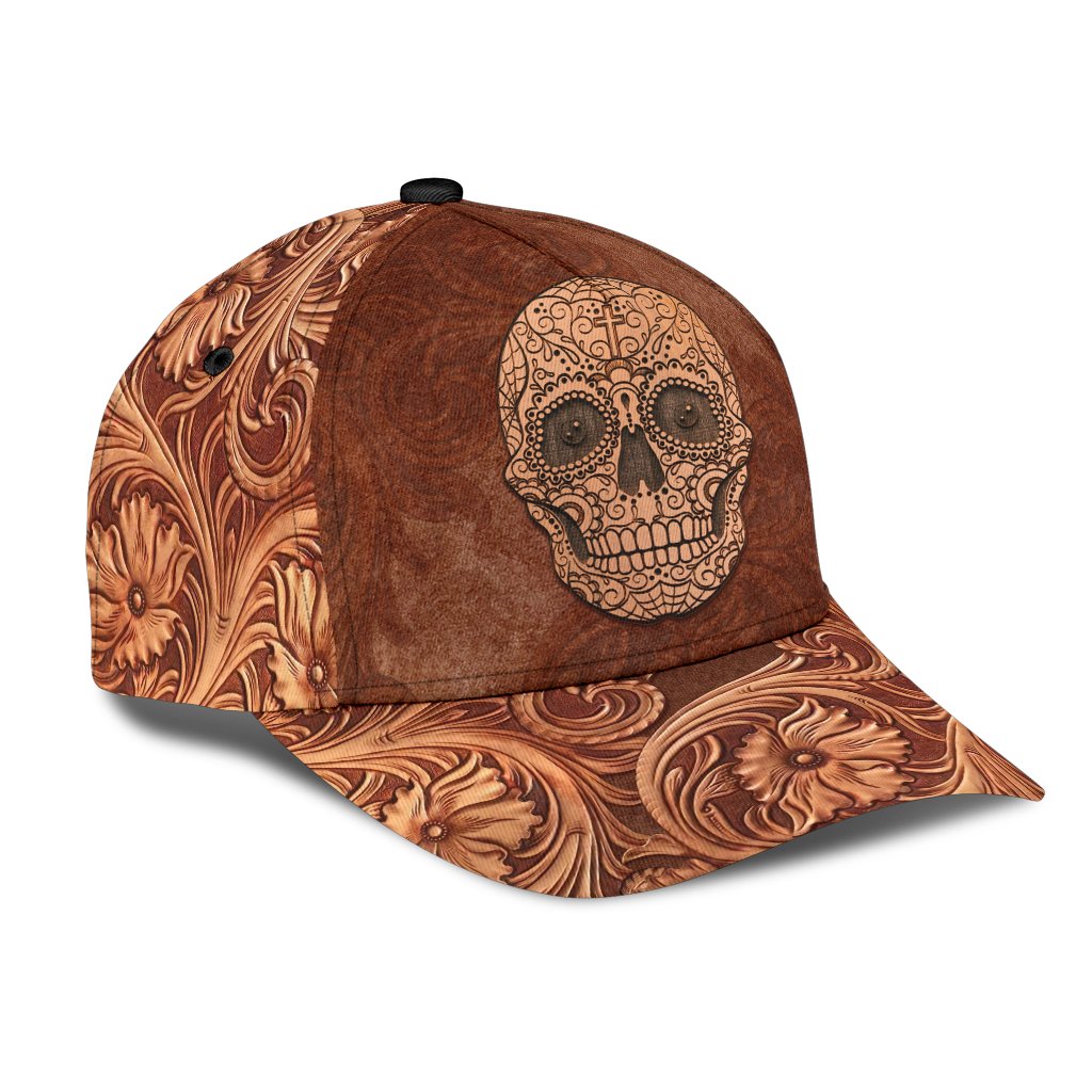 3D Skull Classic Cap Hat Brown Leather Pattern Skull On Cap Hat For Him Her Trucker Hats Custom Hats Gifts For Men & Women