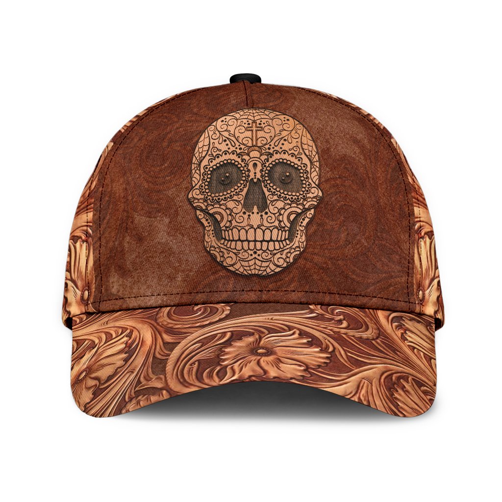 3D Skull Classic Cap Hat Brown Leather Pattern Skull On Cap Hat For Him Her Trucker Hats Custom Hats Gifts For Men & Women