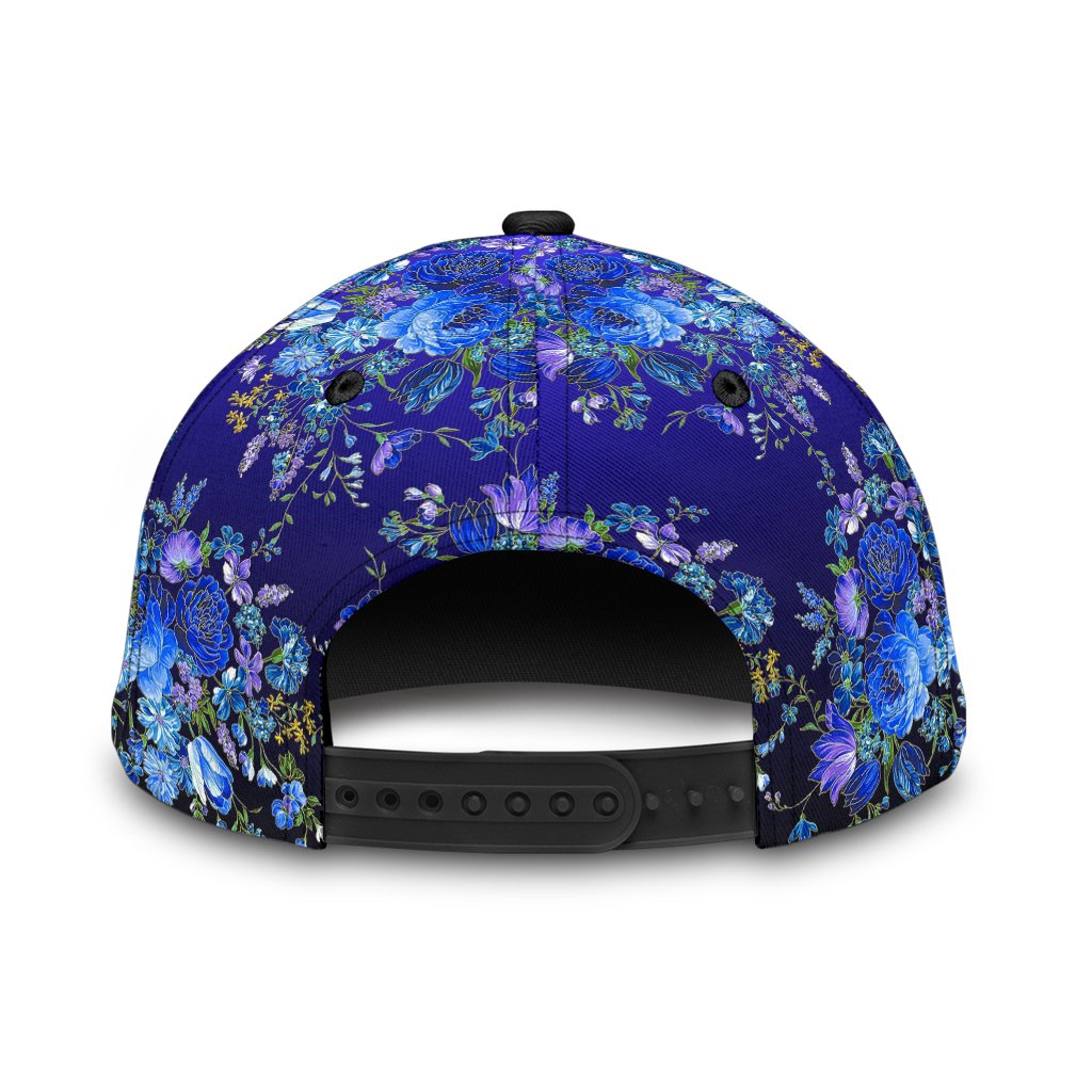 3D Skull Classic Cap Hat With Blue Floral Pattern, Flower Skull Cap Hat For Her, Women Skull Cap Trucker Hats Custom Hats Gifts For Men & Women