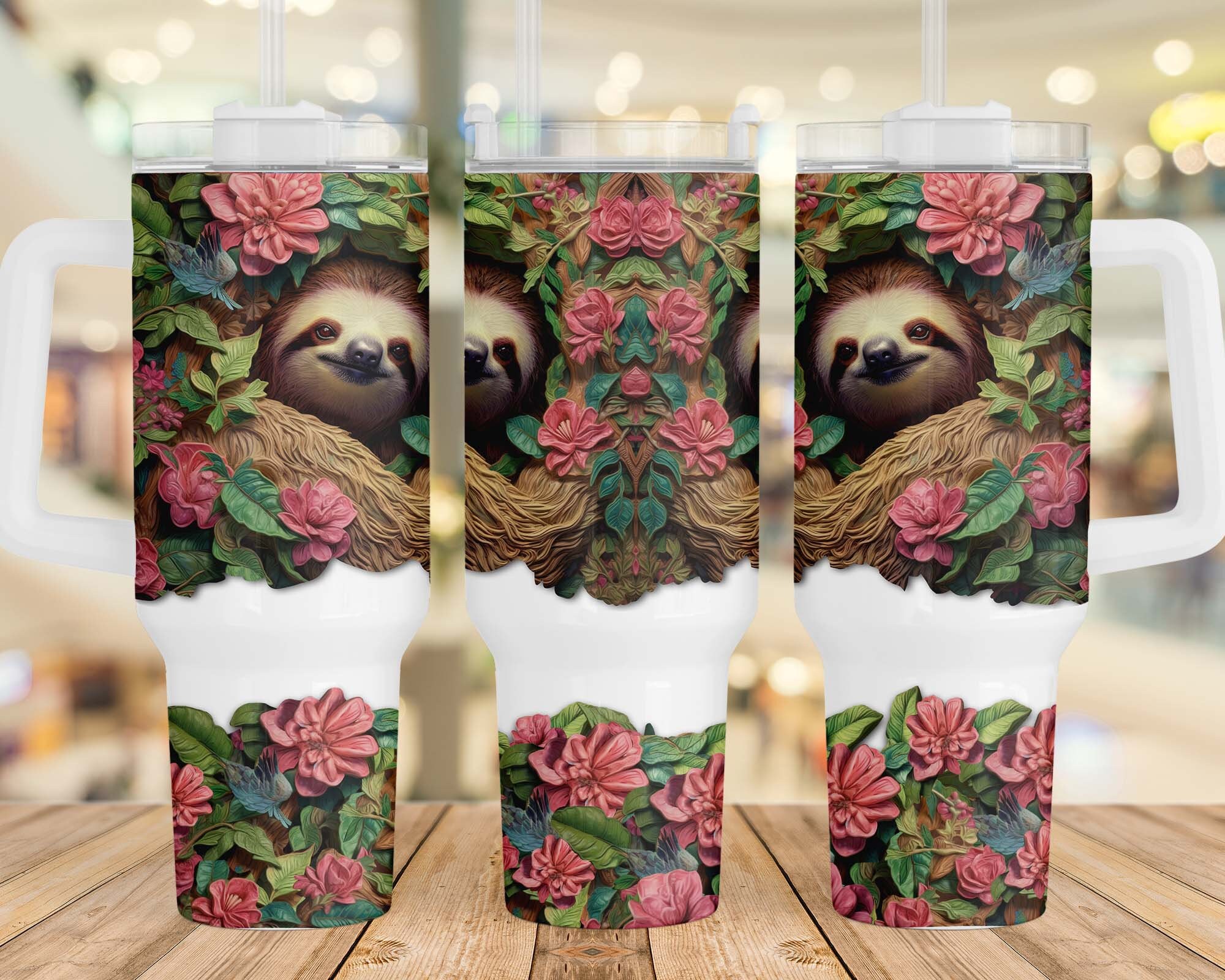 3D Sloth Flowers Custom Stanley Cup 40 oz 30 oz Tumbler With HandleTVC2301960 - Image 3