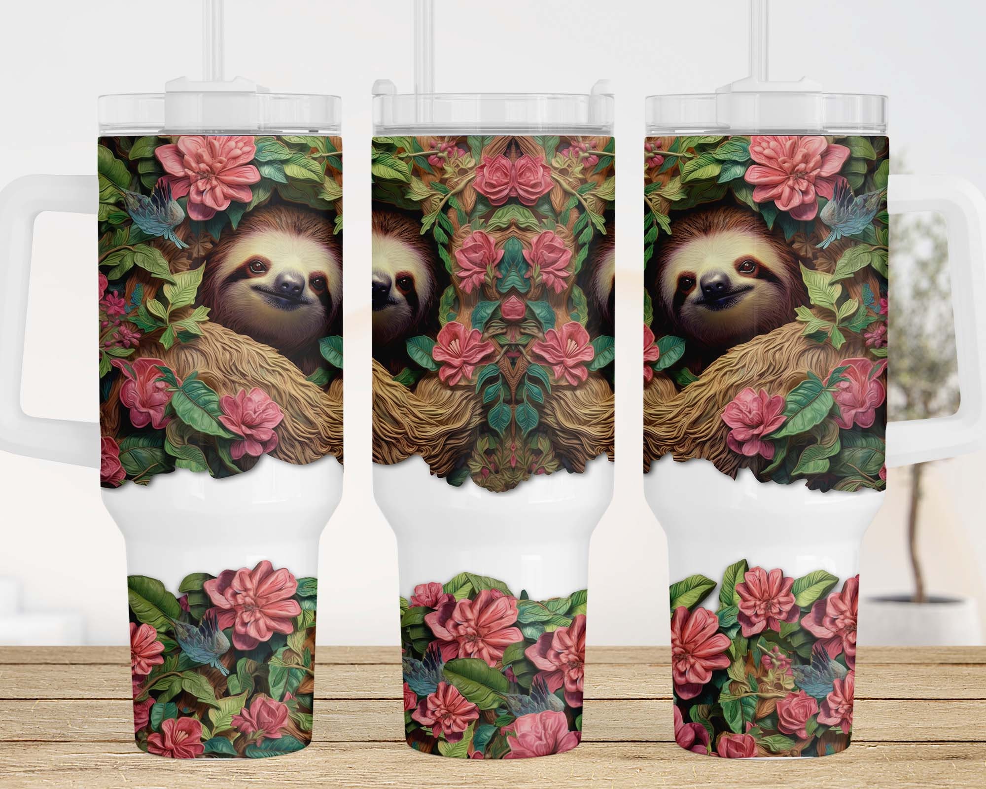 3D Sloth Flowers Custom Stanley Cup 40 oz 30 oz Tumbler With HandleTVC2301960