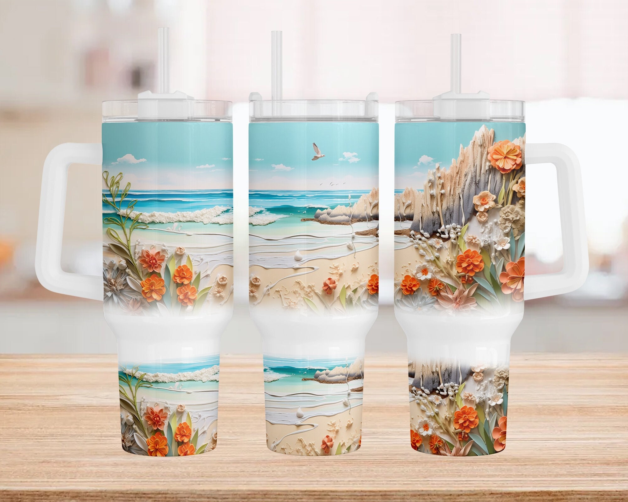 3D Summer Beach Custom Stanley Cup 40 oz 30 oz Tumbler With HandleTVC2301958