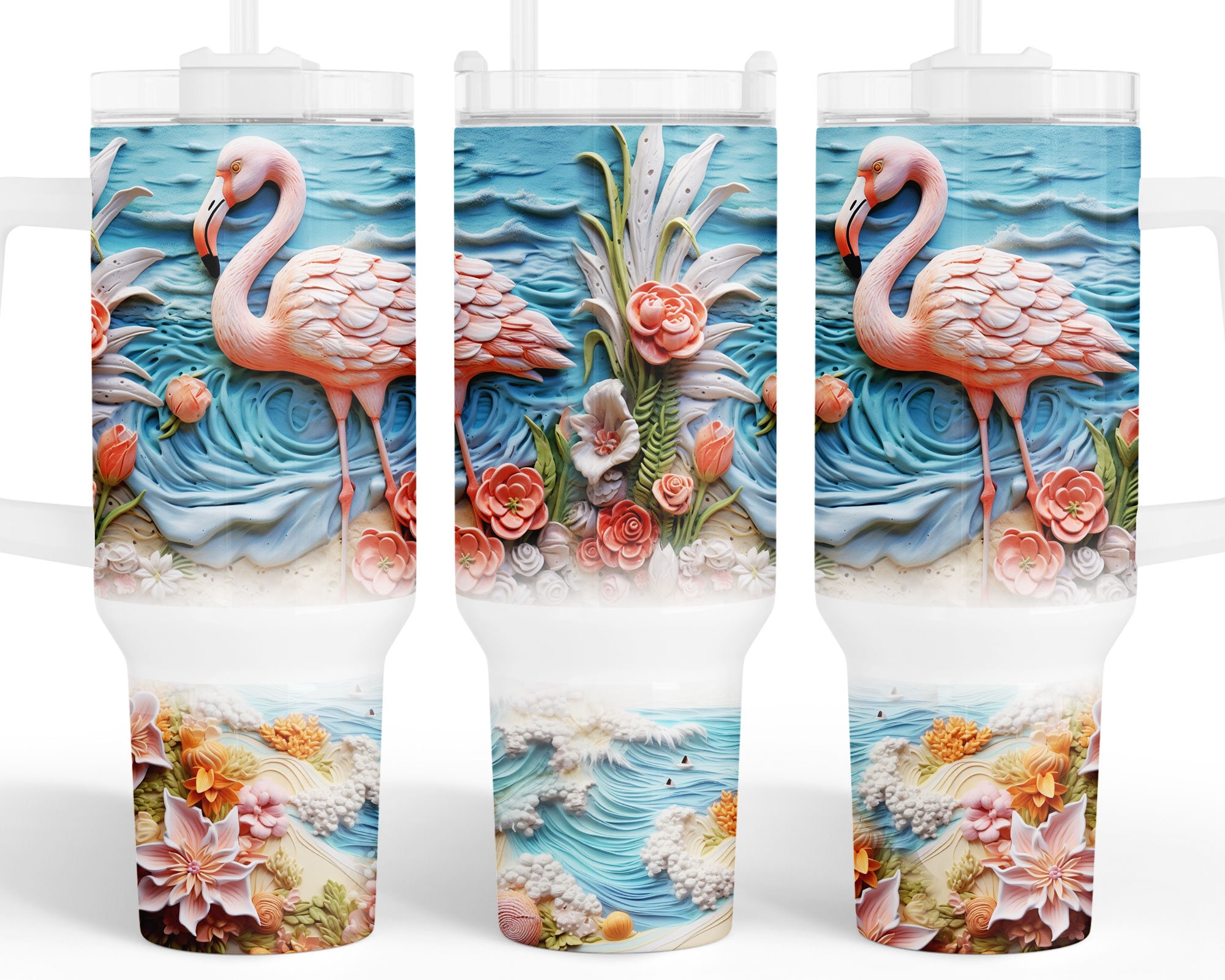 3D Tropical Beach Flamingo Custom Stanley Cup 40 oz 30 oz Tumbler With HandleTVC2301961