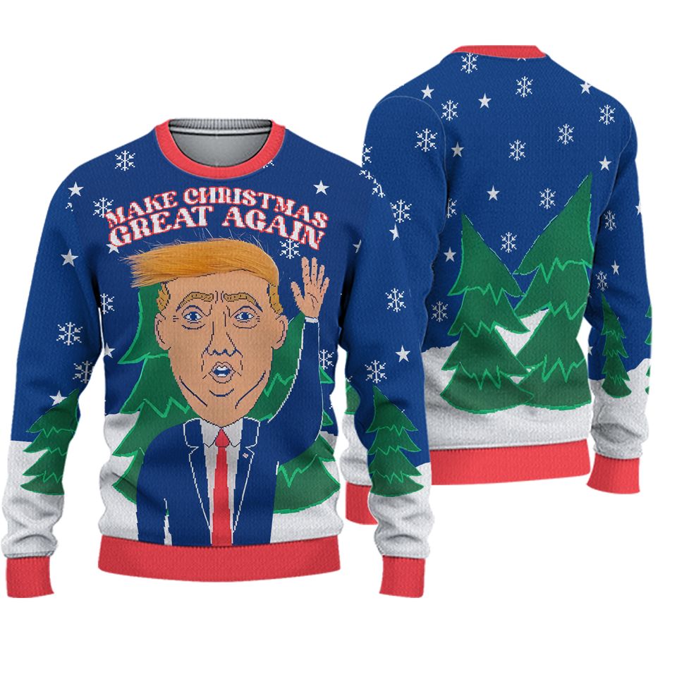 3D Trump Hair Make Christmas Great Again Ugly Christmas Sweater Holiday Sweater