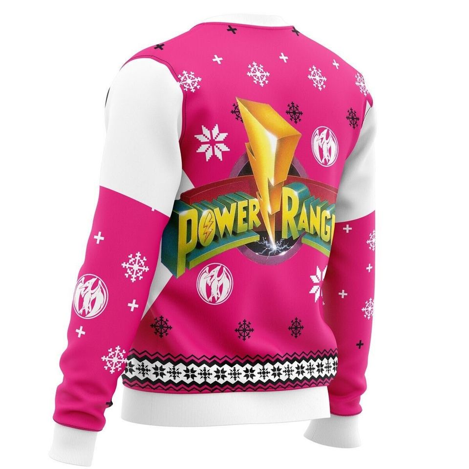 3D Ugly Christmas Sweater Mighty Morphin Power Rangers Pink Ugly Christmas Sweater - Image 3