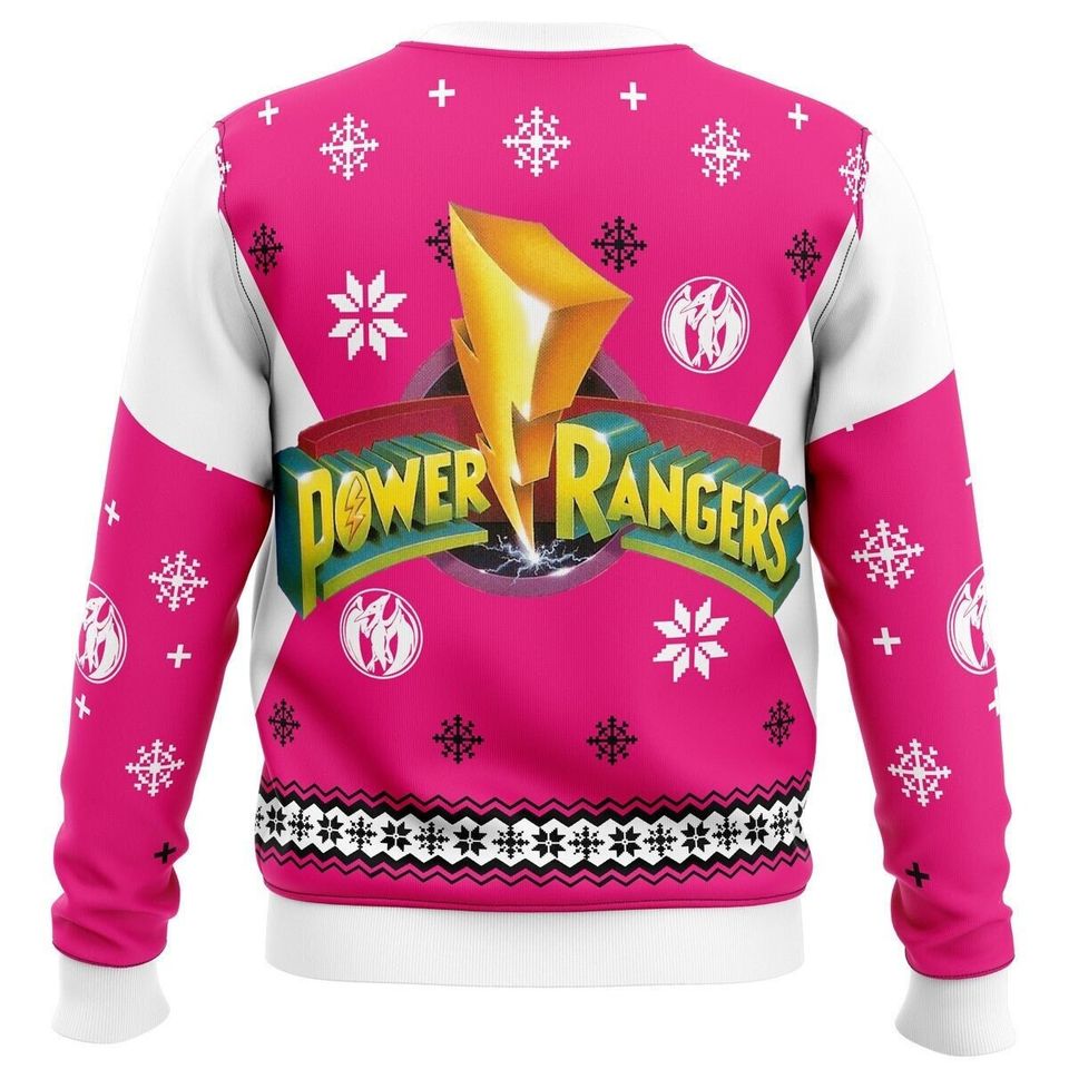 3D Ugly Christmas Sweater Mighty Morphin Power Rangers Pink Ugly Christmas Sweater - Image 4
