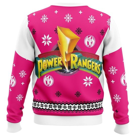 3D Ugly Christmas Sweater Mighty Morphin Power Rangers Pink Ugly Christmas Sweater - Image 9