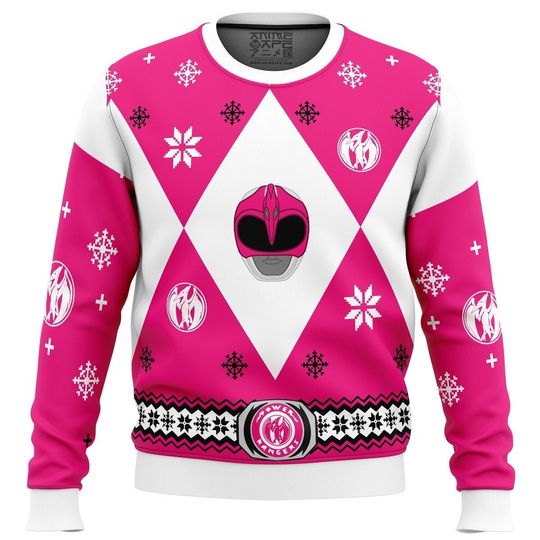 3D Ugly Christmas Sweater Mighty Morphin Power Rangers Pink Ugly Christmas Sweater - Image 6