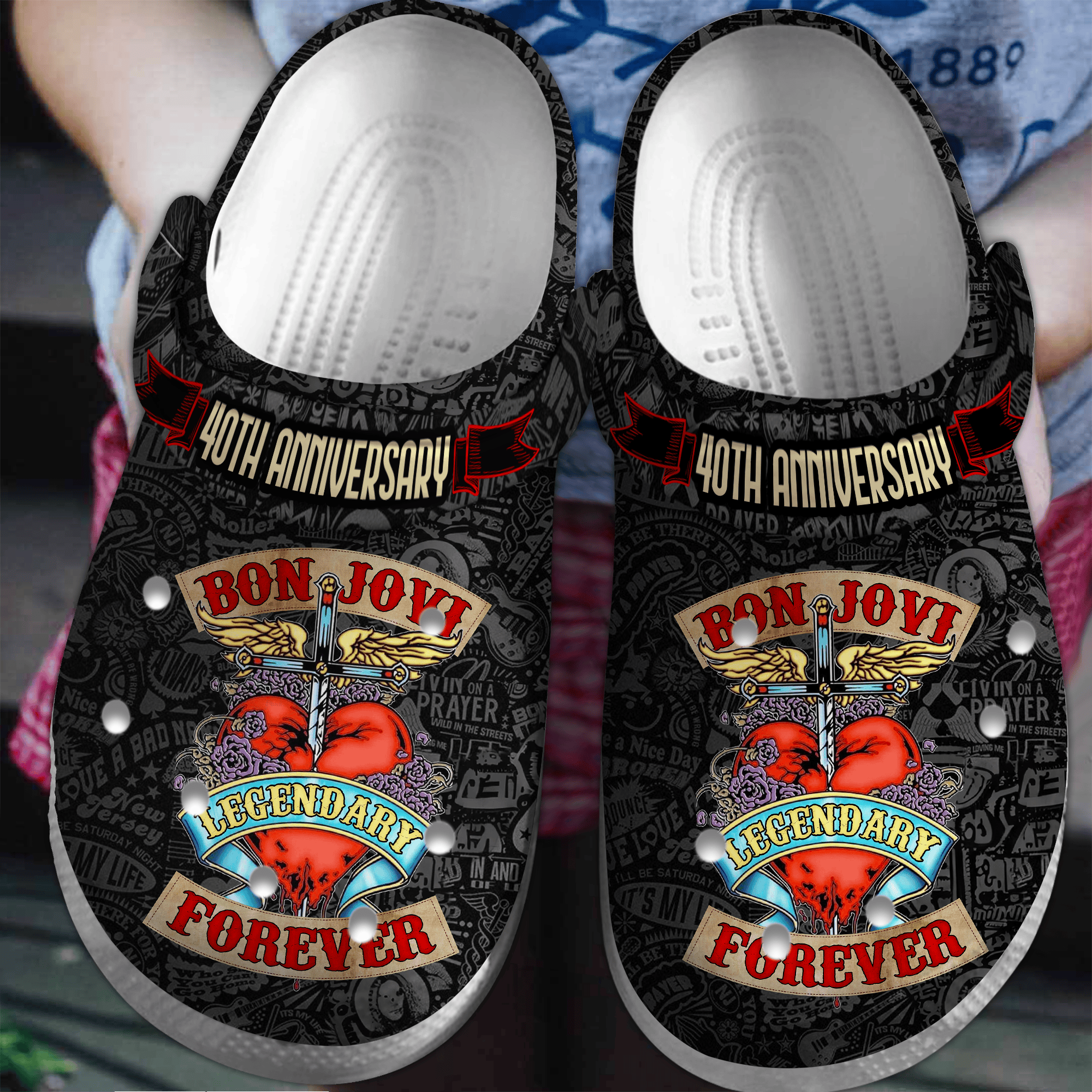 40th Anniversary Bon Jovi Music Crocs Crocband Clogs Shoes Comfortable For Men Women and Kids