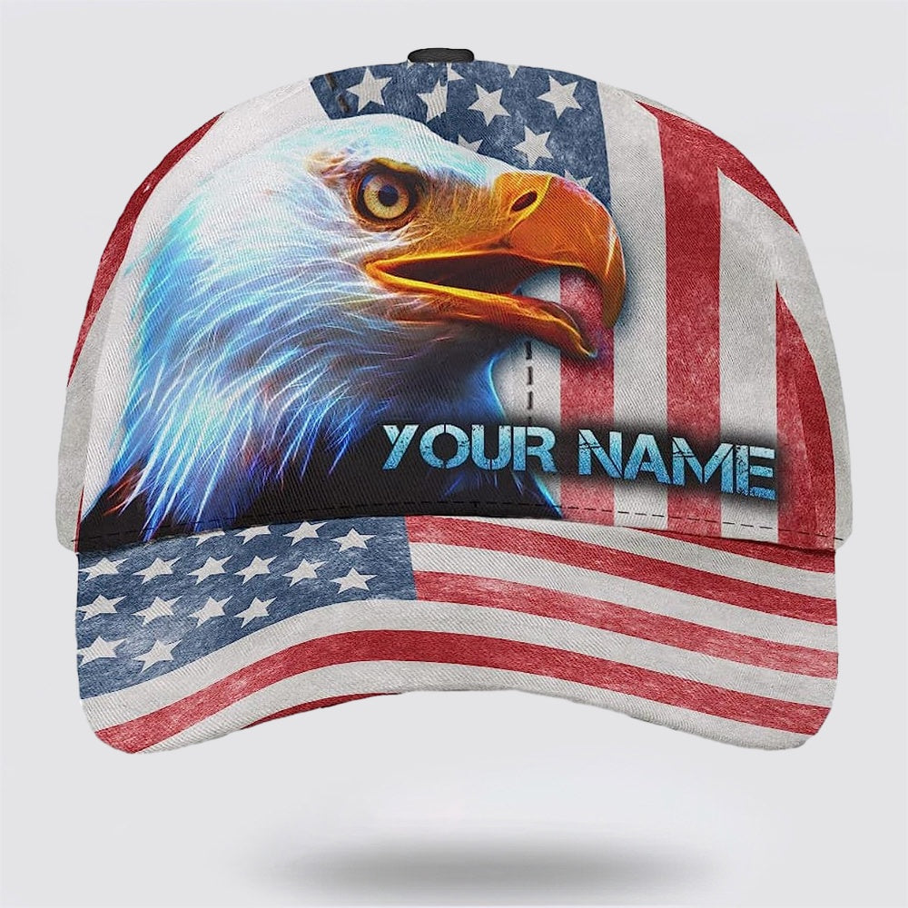 4th Of July American Flag Eagle Custom Name Baseball Cap - Christian Hats for Men and Women Trucker Hats Custom Hats Gifts For Men & Women