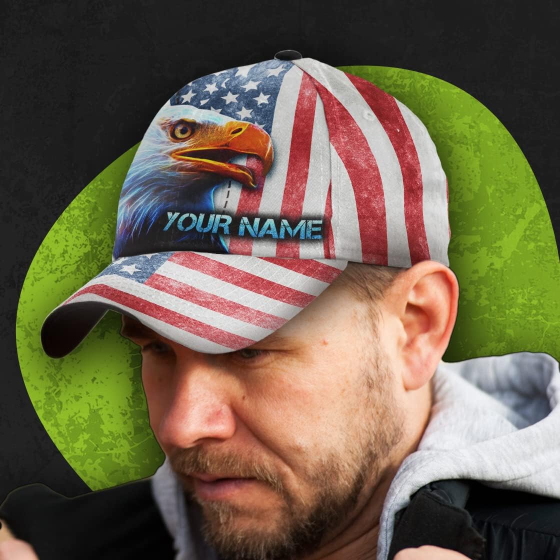 4th Of July American Flag Eagle Custom Name Baseball Cap - Christian Hats for Men and Women Trucker Hats Custom Hats Gifts For Men & Women